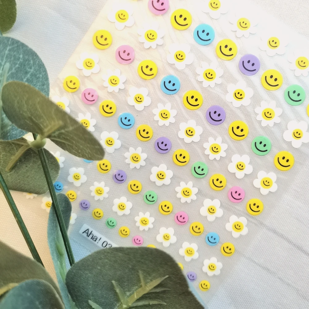 Nail Stickers Nail Decals 1 sheet Smiling Face Sunflower Nail Art Stickers