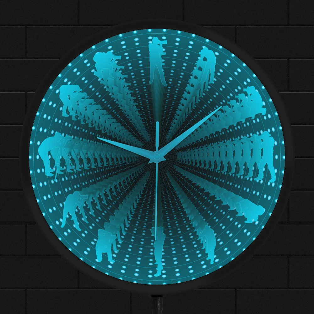 Cameraman Fotografi Led Infinity Mirror Orologio Da Parete Photo Studio Room Decor Night Light Clock Tunnel Lamp Photography Gift