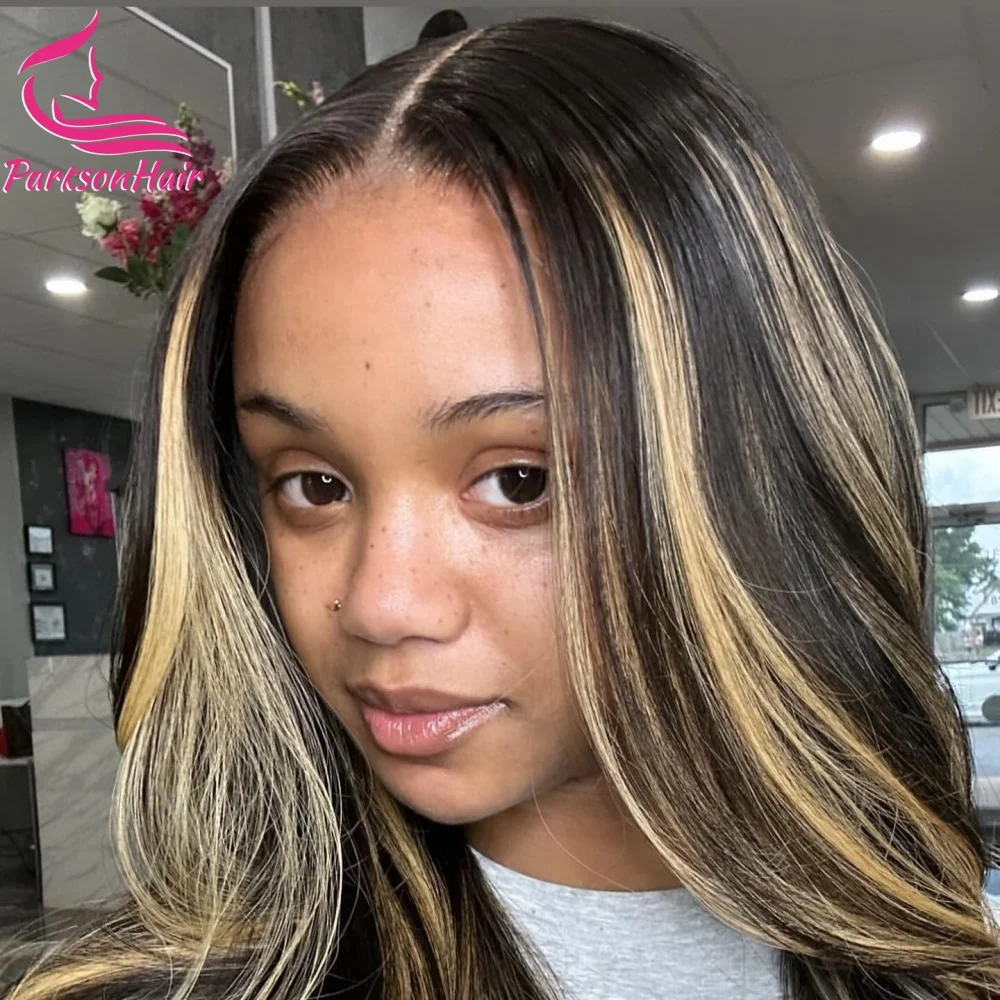 13*4 13*6 Straight Highlight Black with Blonde HD Lace Frontal Wigs Human Hair Wig for Women Brazilian Hair Full Lace Wigs