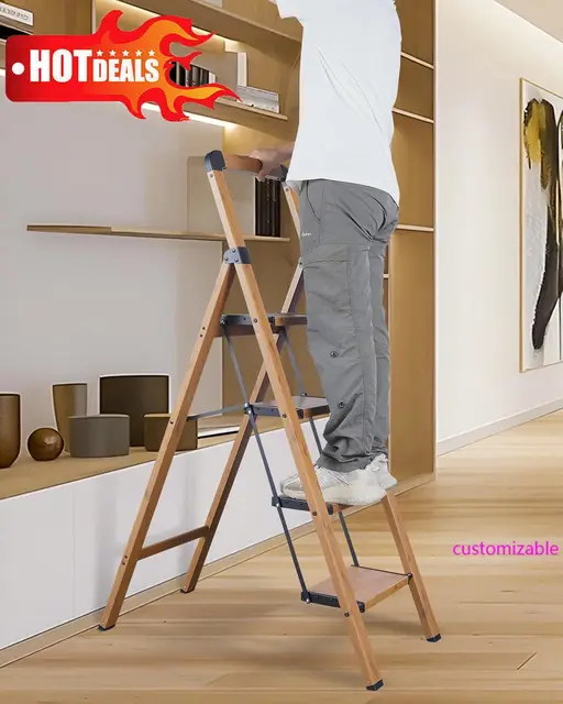 Step Ladder Woodgrain Finish Aluminum Folding Step Stool 3 Step Stairs,Portable Sturdy for Home & Kitchen Office 330 lbs