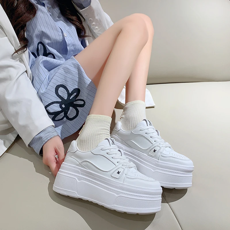 Women's White Platform Sneakers, Casual Lace Up Outdoor, 48% OFF