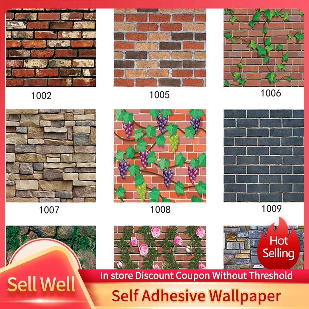 Stone Brick Pattern Wallpaper Self Adhesive Living Room  Restaurant Store Anti Fouling Waterproof Oil Resistant Wallpaper 3D 3 dimension red brick water resistant moistureproof removable self adhesive wallpaper