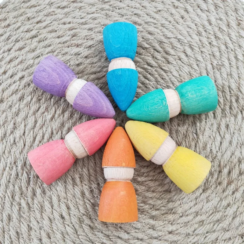 Jouets en bois faits à la main pour enfants, activité Montessori, jeu ouvert, poupées à cheville arc-en-ciel, ensemble naturel