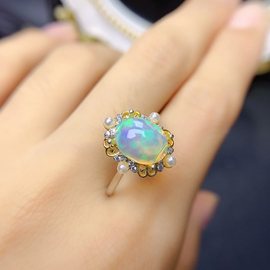 FS 7*9 Natural Opal Fashion Ring for Women S925 Sterling Silver Fine Luxury Party Charm Weddings Jewelry Trendsetter New MeiBaPJ