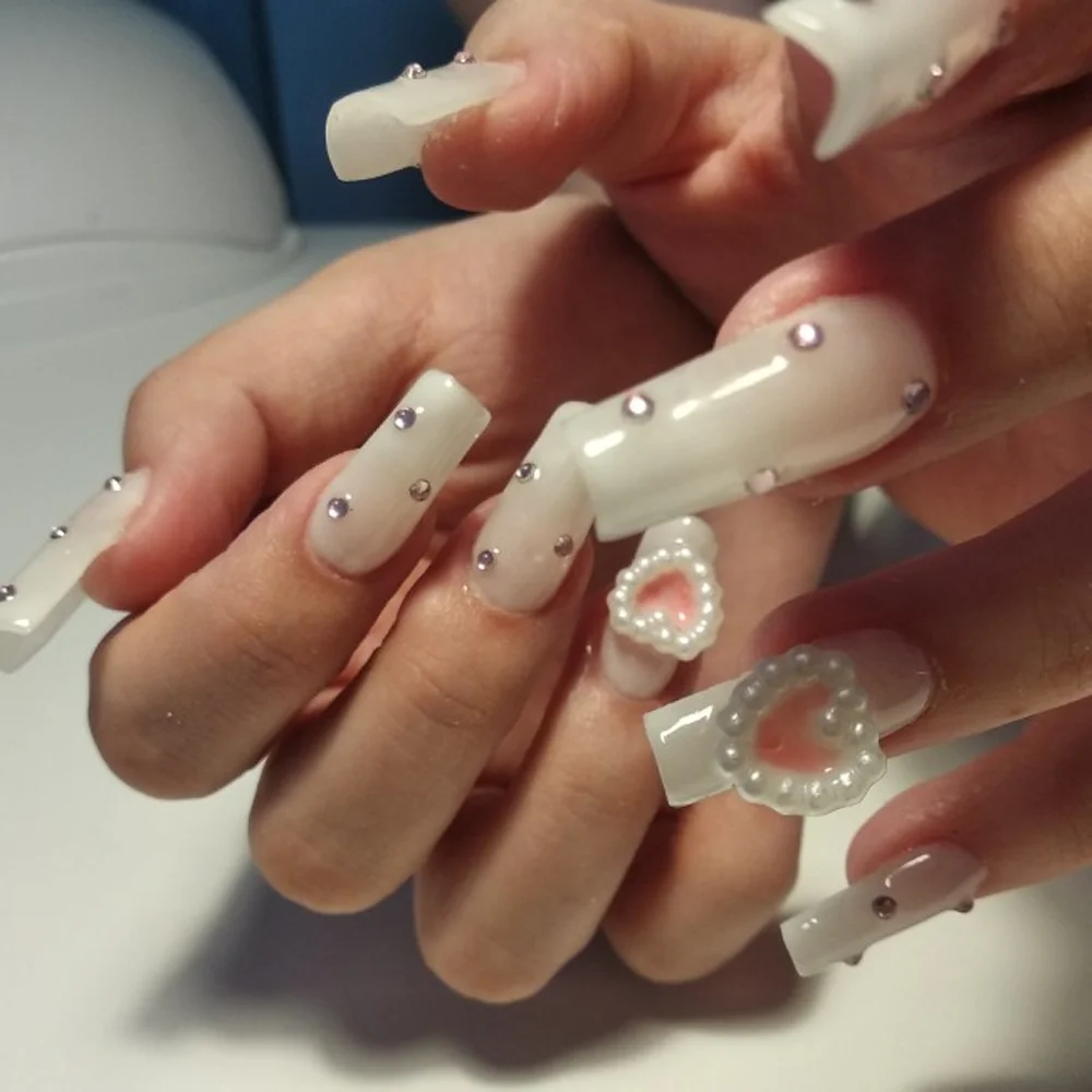 3D Nail Charms Stickers DIY ABS 20pcs Heart Parts Kawaii Pure White Nails Art Accessories for Nail Japanese Design DIY Nail Deco