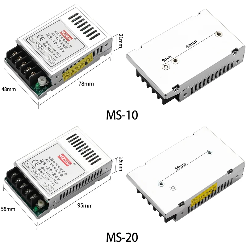 단일 출력 LED 스트립 드라이브 스위치 전원, 스위칭 전원 공급 장치, 모니터 MS-10 MS-20, 미니 사이즈, AC-DC, 10W, 20W, 5V, 12V, 24V