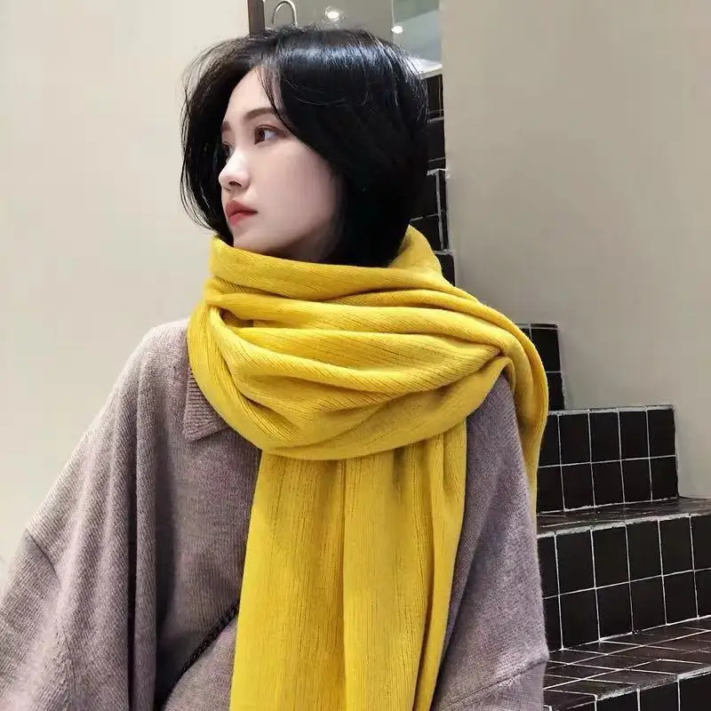 New Thick Warm Scarf for Women Pure Color Ladies Imitation Cashmere  Black Scarf Female Winter To Keeping Warm New Scarf 4
