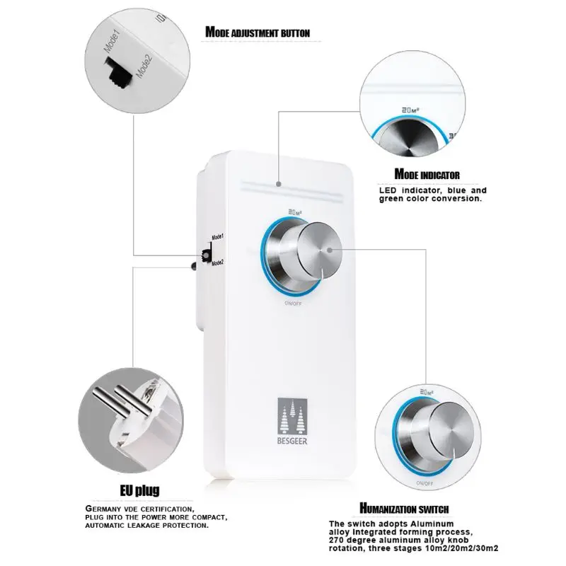 EU Plug In Ozone Air Purifier Cleaner O3 Generator Room Office Bedroom Toilet Home Travel Deodorization Sterilizer ozone air purifier