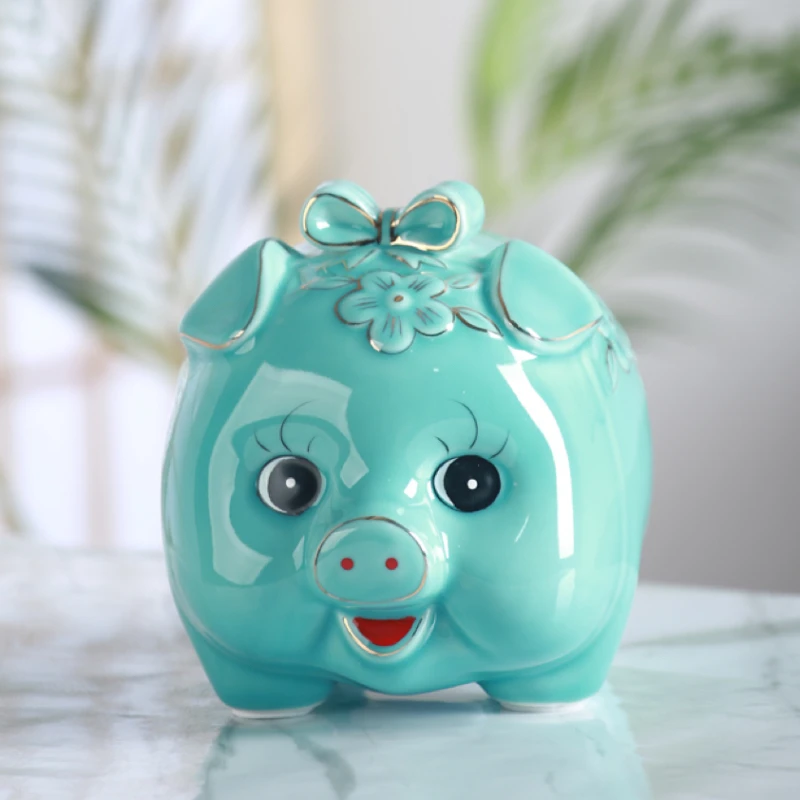 

Secret Coin Money Box Adult Children Saving Ceramic Ornament Pig Piggy Bank for Papper Money Living Room Hidden Safe Home Decor