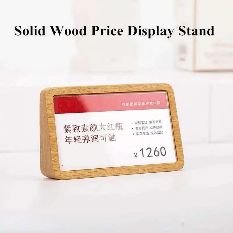 Slant Back Acrylic Sign Holder Display Stand Wood Notice Price Sheet Lable Holder Photo Literature Frame