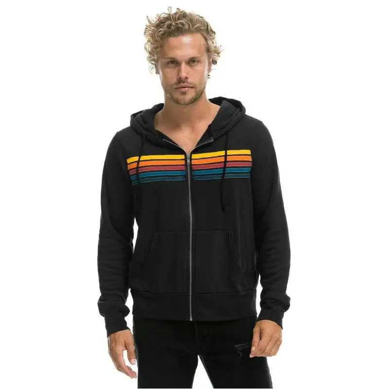 2024 Women\'s New Aviator Nation Long Sleeve Hooded Sweatshirts Casual Zipper 5 Stripe Rainbow Hoodies Jacket Coat