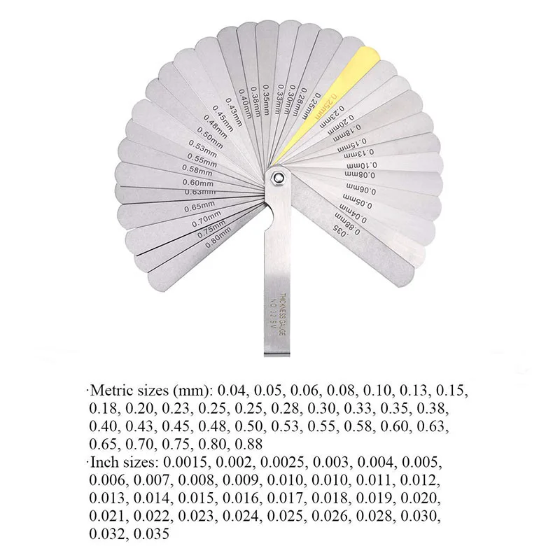 Feeler Gauge 32 Blades Feeler Gauge Metric Gap Filler Gauge 0.04-0.88mm Stainless Steel High Precision Thickness Measurement Tool