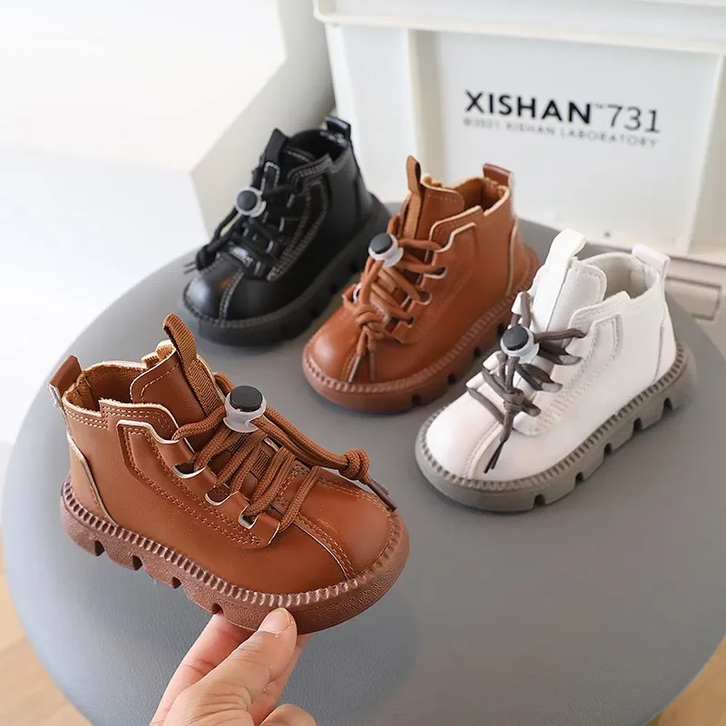 Boys Boots Kids Ankle Boots Autumn Winter Toddlers Children Fashion Little Boy Girl Lace-up Soft Rubber