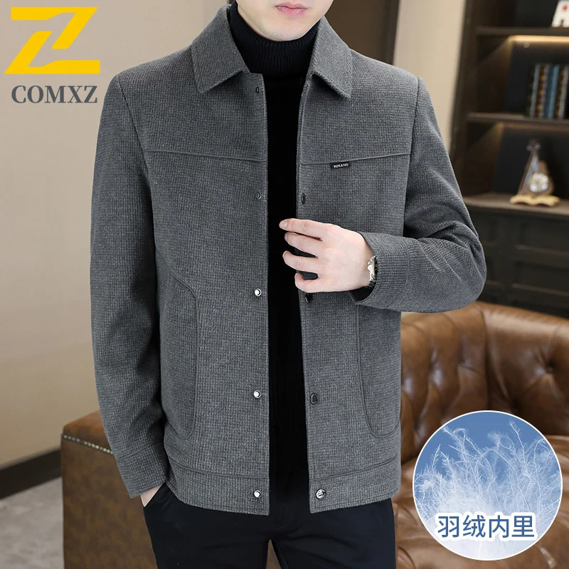 COMXZ Warm Wool Blends Coat Classic Minimalist Light Luxury Ski Padded Jacket Travel High Quality Quilted Jacket Men's Clothing