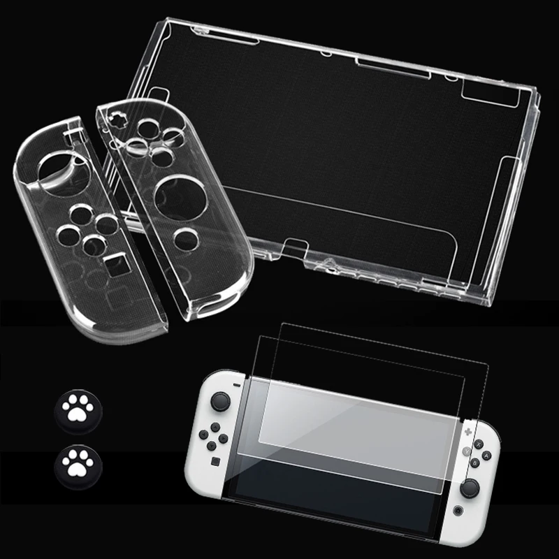 Soft TPU Transparent Shell Clear Protective Case Cover Glass Screen Protector for Switch OLED Game Console Accessories switch console case