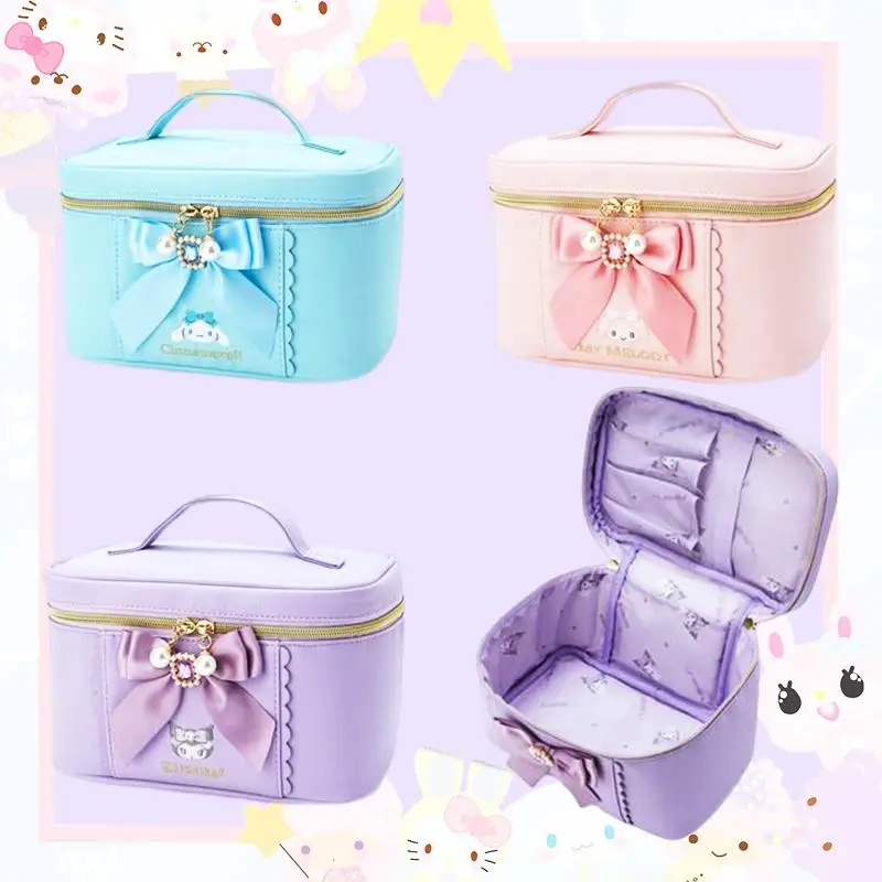 

Sanrioed Cosmetic Bag Kawaii Portable Handbag Travel Anime My Melody Kuromi Cinnamoroll Lovely High-Capacity Girls Gifts Cartoon