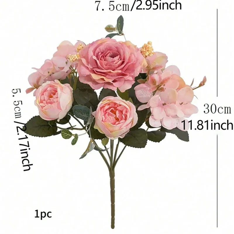 30cm Rose Pink Silk Bouquet Peony Artificial Flower 5 Big Head 4 Small Bud Bride Wedding Home Decoration Artificial Flower
