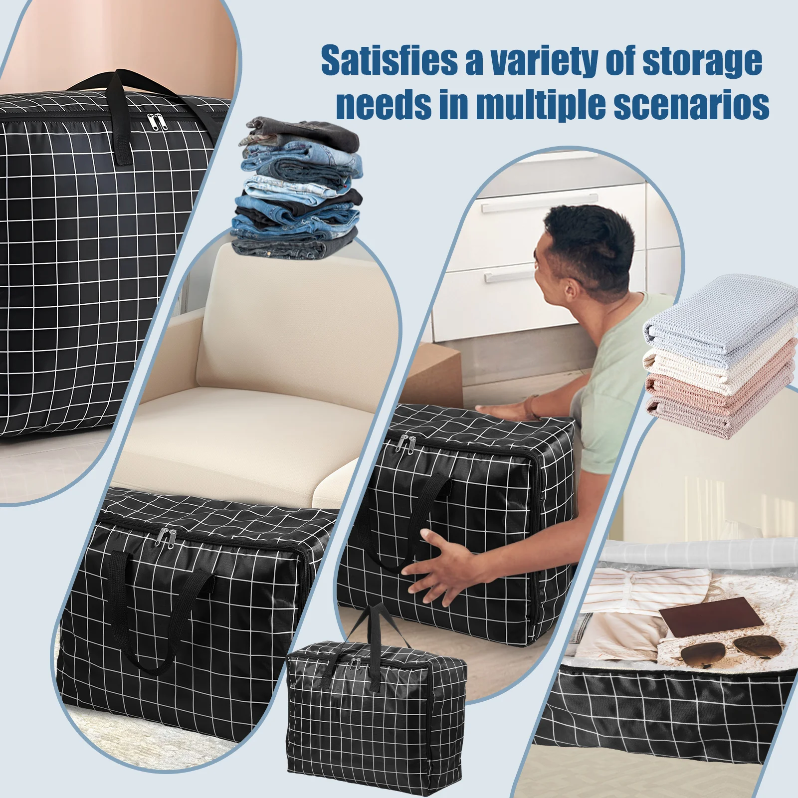 35L Duvet Storage Bag Oxford Cloth Waterproof Moving Storage Bag with Strong Handles and Zipper Large Capacity Clothes Organizer