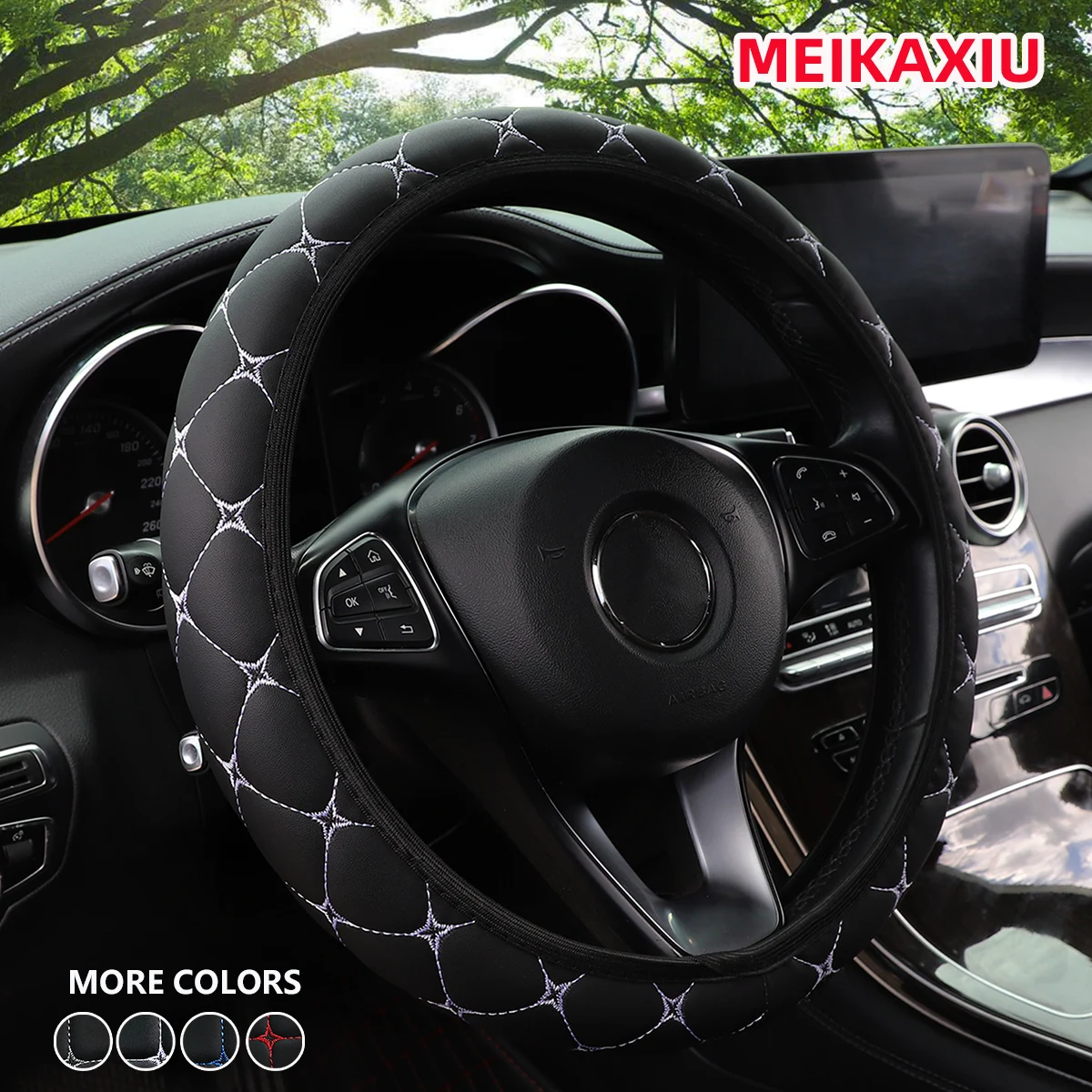 Steering Wheel Cover 1 PU leather embroidered car steering wheel cover without inner ring fits 15 