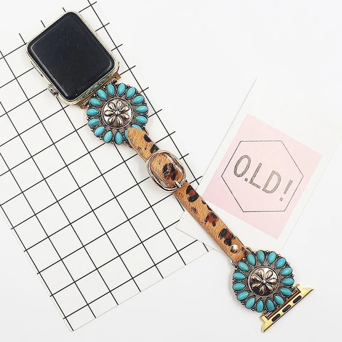 For Apple Watch band 44mm/40mm Decorative ring luxury correa 42/38mm leather bracelet iwatch series 5 4 3 6 SE 7 41/45mm