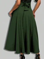 Nouvelles robes couleur unie jupes trapèze pour femme vêtements taille haute élastique jupe longue femmes avec nœud jupes élégantes pour femmes 4