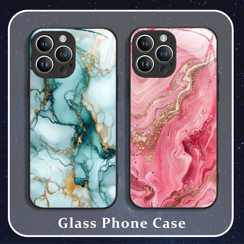 Colorful Marble Shockproof Tempered Glass Phone Case