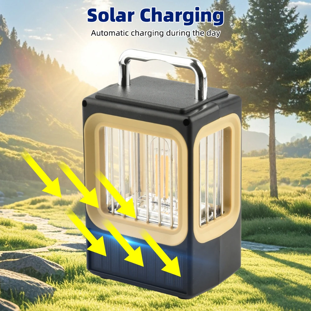 Solar Rechargeable Lantern Portable Camping Light Waterproof Hand Lamp Hanging Outdoor Table Lamp Garden Lighting Tungsten Torch