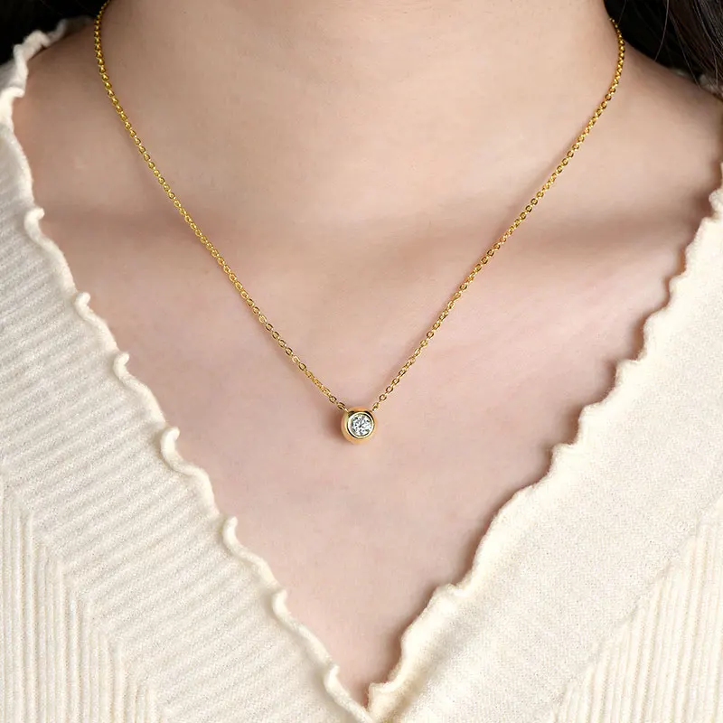 Ehhai GRA-Zertifizierte 5mm Runde Moissanit-Bubble-Anhänger-Halskette für Damen, 14K Vergoldet, Edle Schmuckstücke, Hochzeitsgeschenke – Detail 5