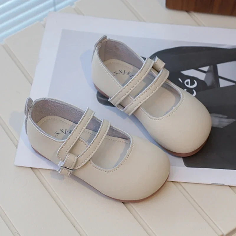 

Children's Flats Spring Autumn Girl Leather Shoes Mary Jane Round-toe Solid Color Kids Causal Soft Bottom Single Shoes Non-slip