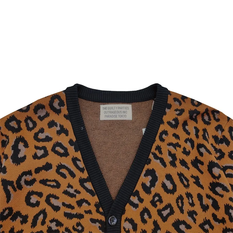 Pdmcms 23aw New Japanese Classic Leopard Print Pure Cotton Yarn Knitted Sweater V-neck Cardigan For Men