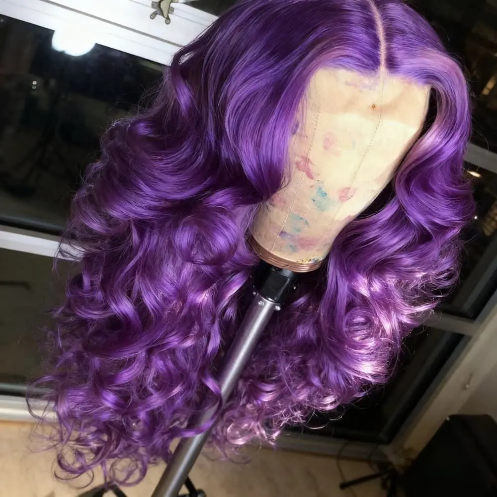 Violet Purple Body Wave Lace Front Wig Human Hair 13X4 HD Transparent Lace Front Wig Human Hair for Women 200 Density for Daily 3