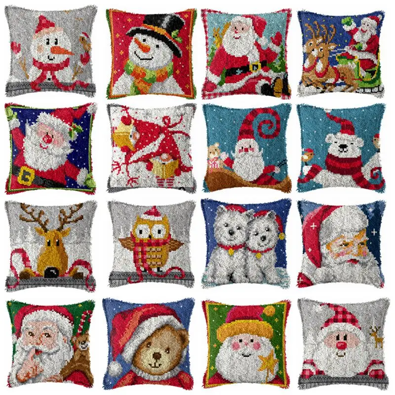 DIY Christmas Deer Snowman Latch Hook Kit Knot Pillow Package