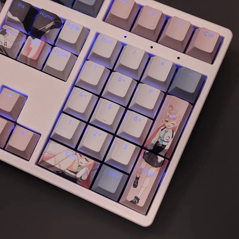 Anime Gaming Teclado Backlit Arquivo Azul Takanasi Keycap Hosino Pbt Dye Subbed 61 87 104 108 Layout Set - Imagem 2