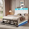 Large Bed Frame, 51.9-inch High Wing Back Cushioned Storage Headboard, with USB Charging, LED Platform Bed 1