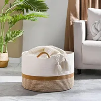 Large Blanket Basket,Woven Baskets for storage Baby Laundry Hamper, Cotton Rope Blanket Basket for Living Room, Laundry 2