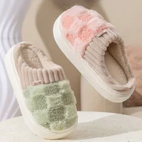 Fashion Couple Winter Slides Warm Plaid Fluffy Slippers Soft Sole Flip Flops For Women And Men Home Indoor Non-slip Cotton Shoes - Image 6