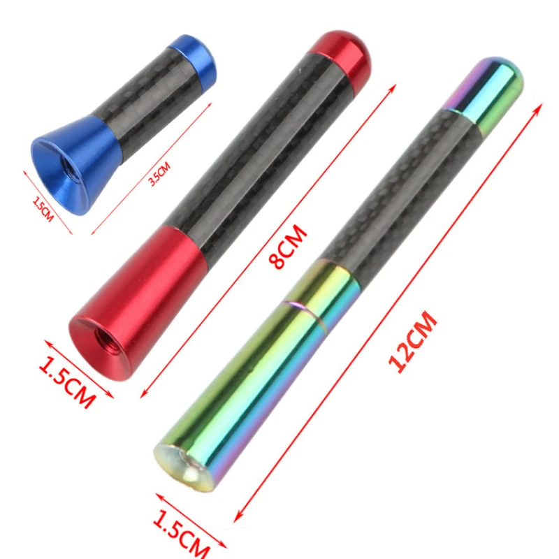 3.5cm/8cm/12cm Universal Car Short Radio Antenna Carbon Fiber Black Car Roof Antenna Radio Aerial FM/AM Metal Receiving Antennas car antenna
