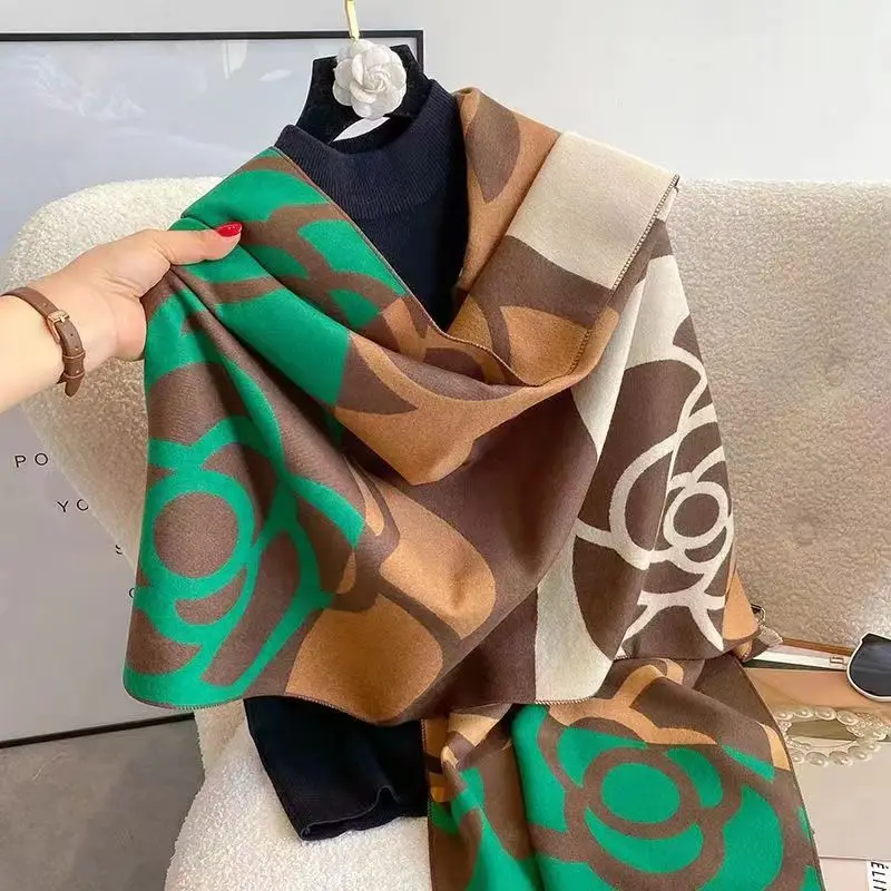 

Imitation Cashmere Scarf Women's Autumn And Winter Color Matching Temperament Double-Sided Scarf Free Shipping Thickened Shawl