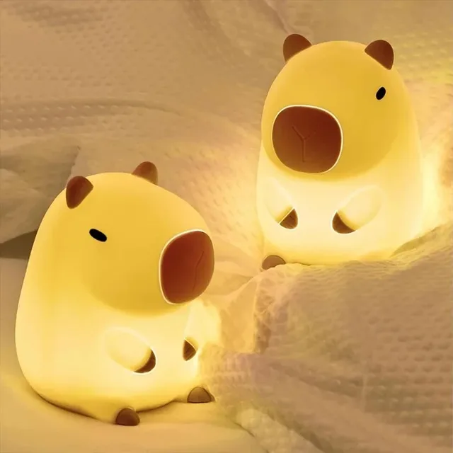 Cute Pet Capybara Night Light Cartoon Silicone Creative Bedside Sleep Night Lamp For Room Decor Birthday gift clearance sale 1