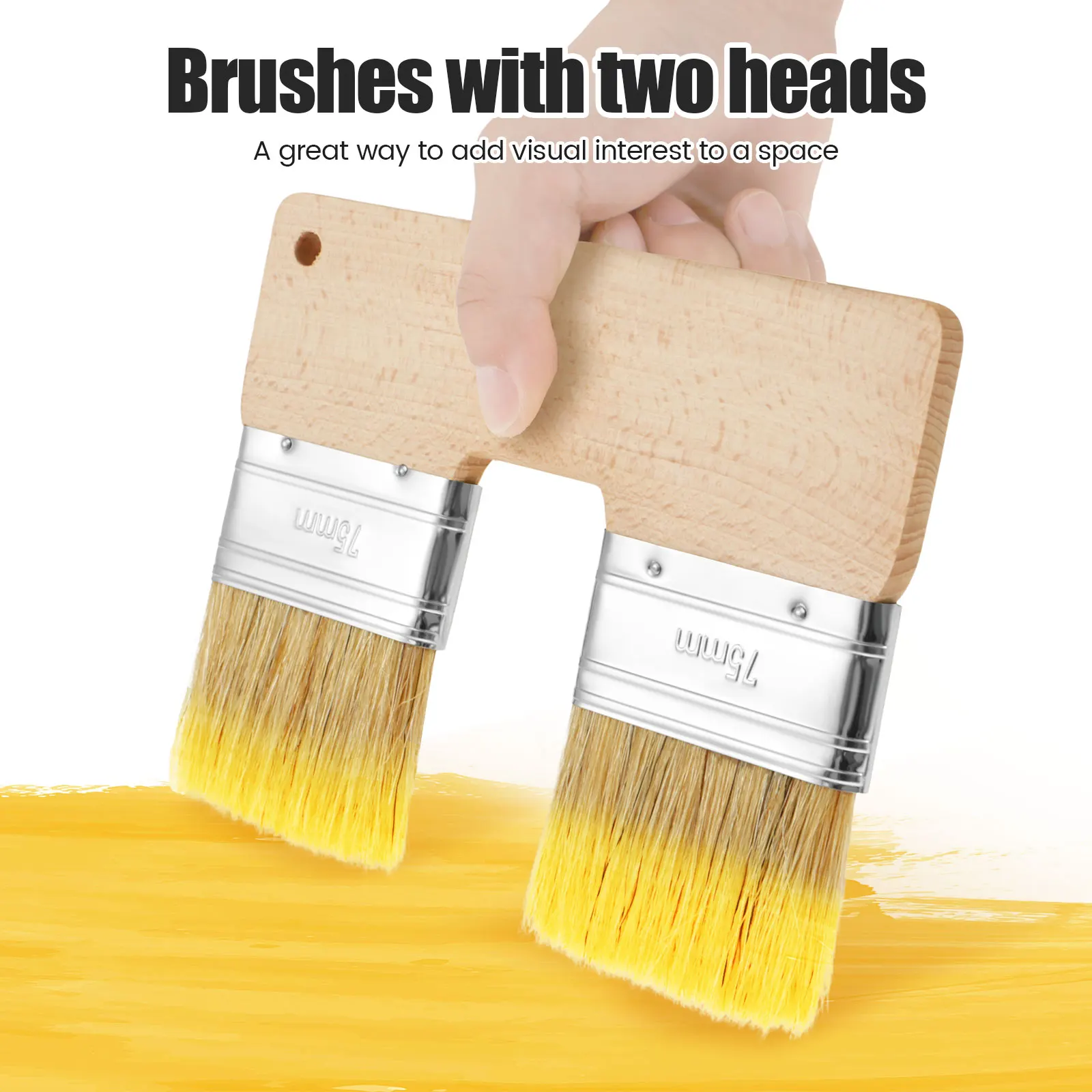 Double Paint Brush U Shaped Double Color Brush Reusable Head Painting Color 7.68 Inch Wall Paint