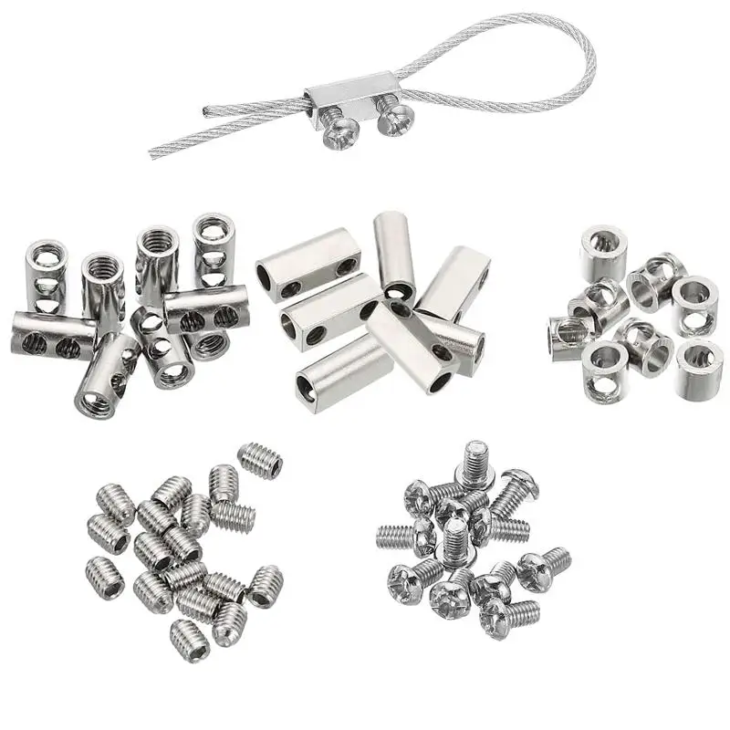 304 Stainles Steel Wire Rope Single/Double Hole Buckles Clip Light String Suspension Kit Garden Fence Set (5 Meter Set) Hanging
