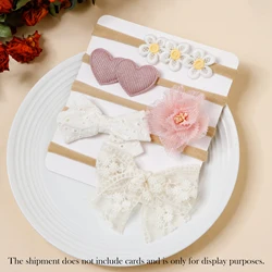 Pink Lace Floral Hair Accessories Set for Newborn Girls - Splicing Headband for Baby Photoshoots (Beige)