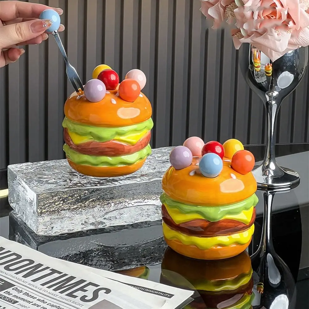 Creative Dessert Salad Fork Anti-scald Decorative Cute Toothpick with Holder Ceramic Jar Comfortable Grip Hamburg Fruit Fork Set