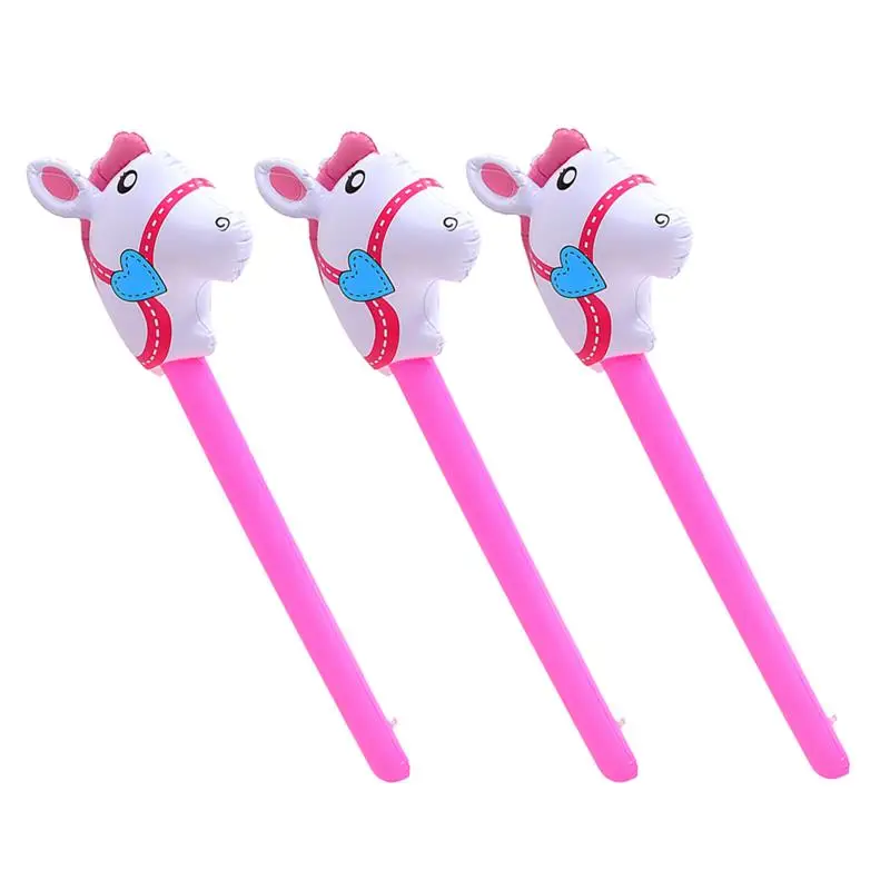 3pcs Hot Sale Inflatable Stick Horse Head Pony Stick Balloon Cowboy Cowgirl Farm Animal Themed Birthday Party Decor Gift Toy