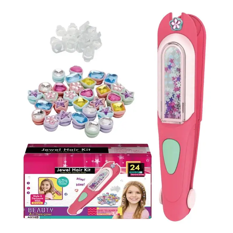 Hair Gem Stamper Kit Bling Styling Rhinestone Jewels Tool Hair Styling Toys with Reusable Rhinestones for Kids Children Girls