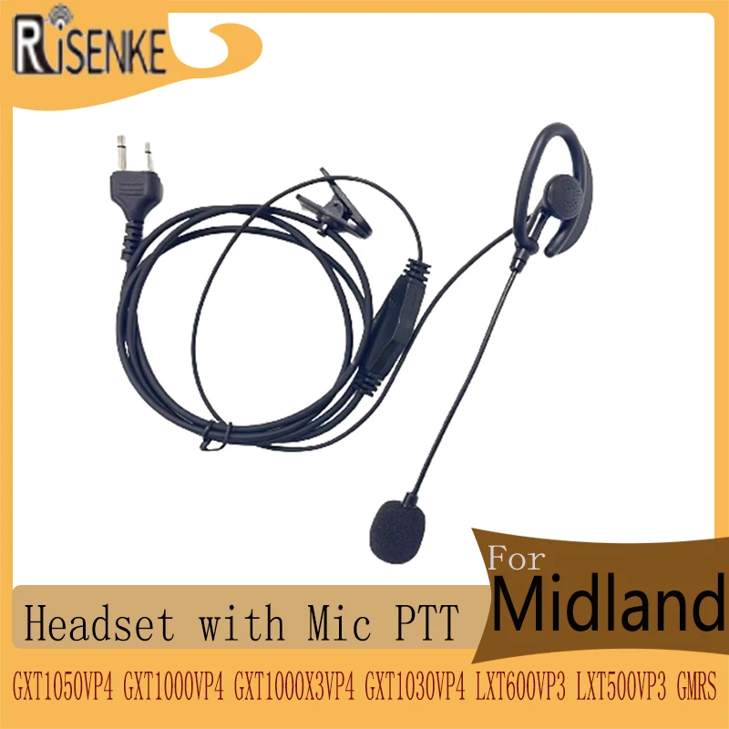 RISENKE-Walkie Talkie Earpiece for Midland, GXT1050VP4, GXT1000VP4, GXT1000X3VP4, GXT1030VP4, LXT600VP3, LXT500VP3, GMRS