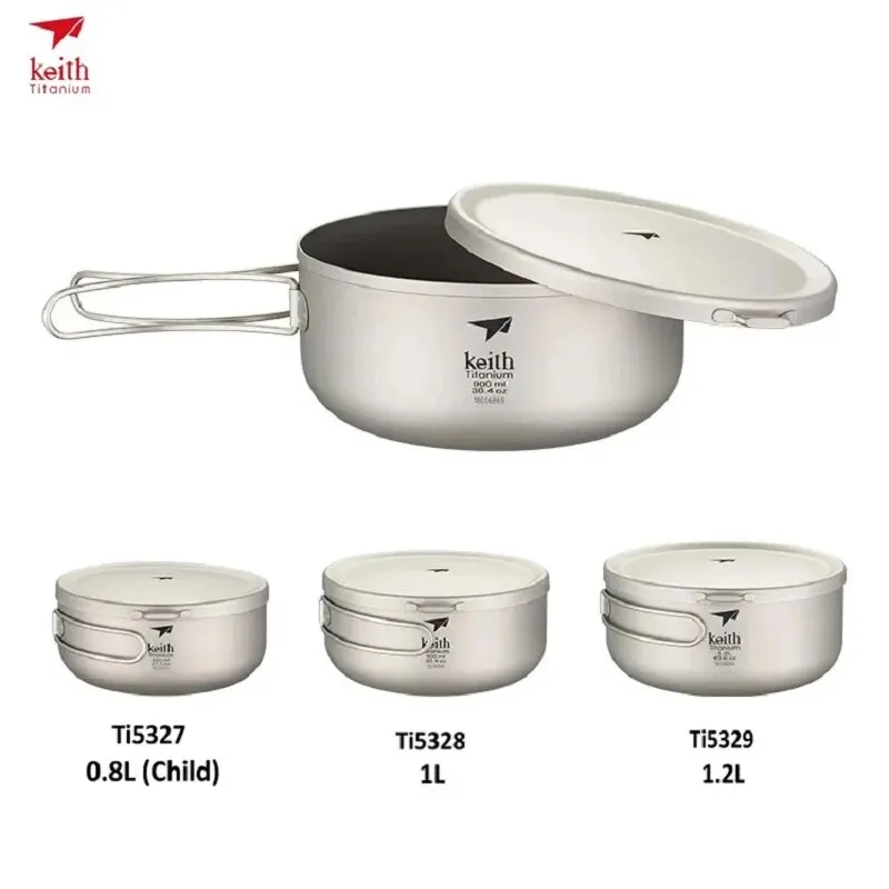 Portable Lunch Box Keith 800-1200ml Titanium with Cover&Folding Handle Instant Noodles Bowl