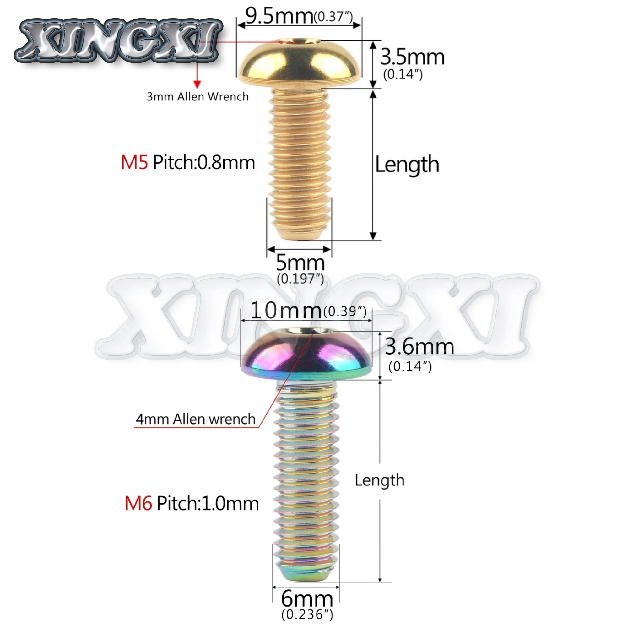 Xingxi Titanium Bolt Titanium Bolts M5/M6 x 8 10 12 16 15 18 20 25 30mm Bottle Cage Bracket Hexagonal Round Head Screw For Bicycle Parts