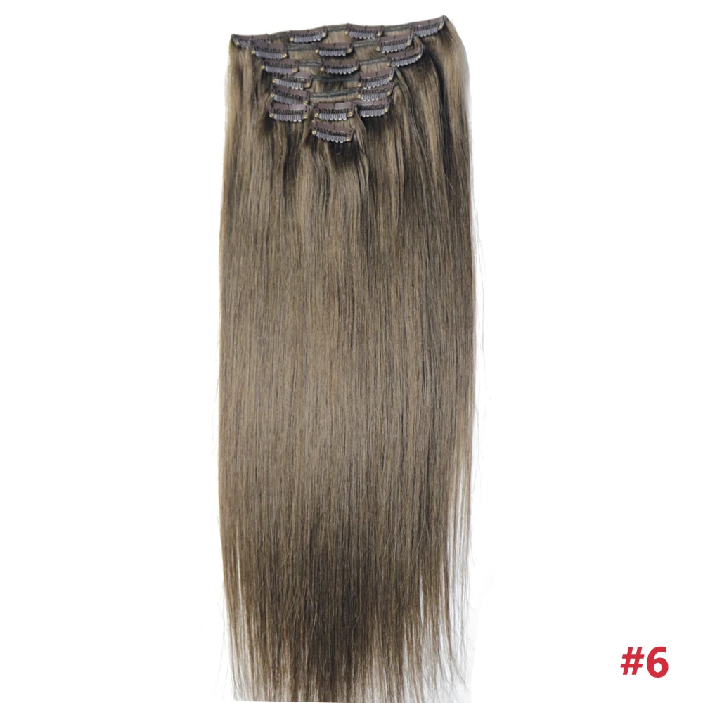 Chocola16"-24" Remy Hair 8pcs 100g Set Clip in Human Hair Extensions Brazilian Real Human Extensions