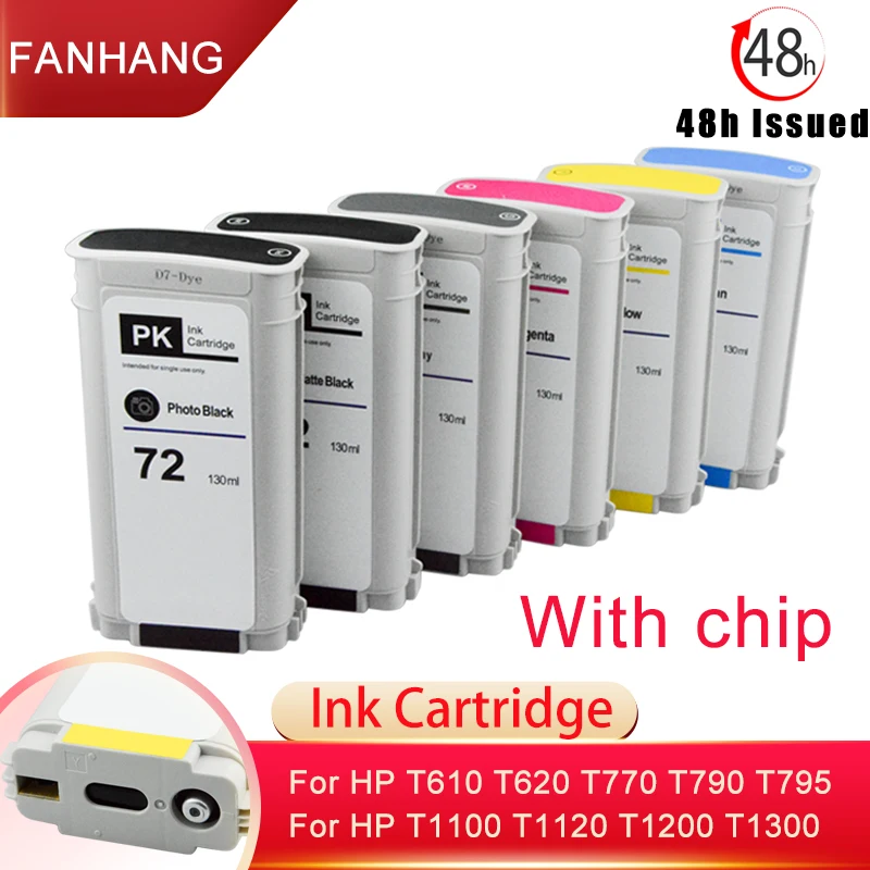 

Чернильный картридж для HP 72 с чипом, совместимым с HP T790 T610 T620 T770 T795 T1100 T1120 T1200 T1300